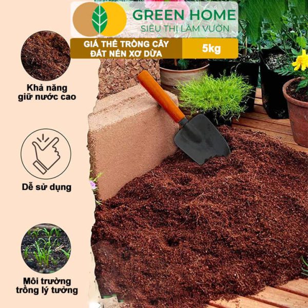 Đất Nén Xơ Dừa Viên 5kg Nở Gấp 5 Lần
