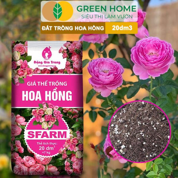 Đất Trồng Hoa Hồng Trộn Sẵn Sfarm, Bao 20dm3