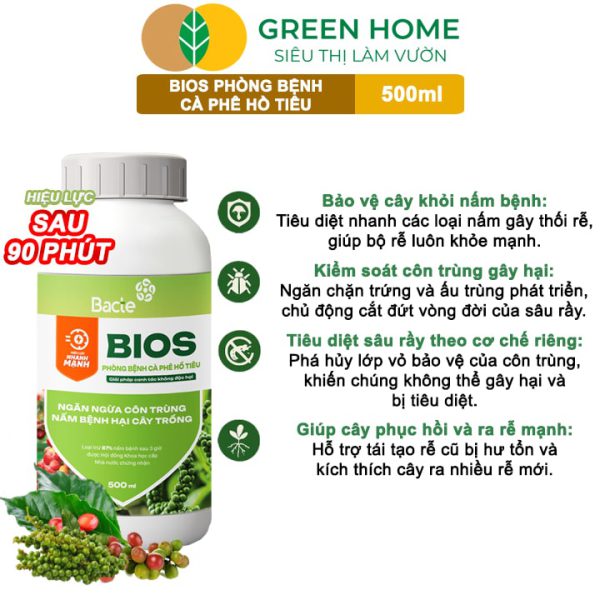 Chế Phẩm Sinh Học Bacte Bios Phòng Bệnh Cà Phê Hồ Tiêu, Chai 500ml