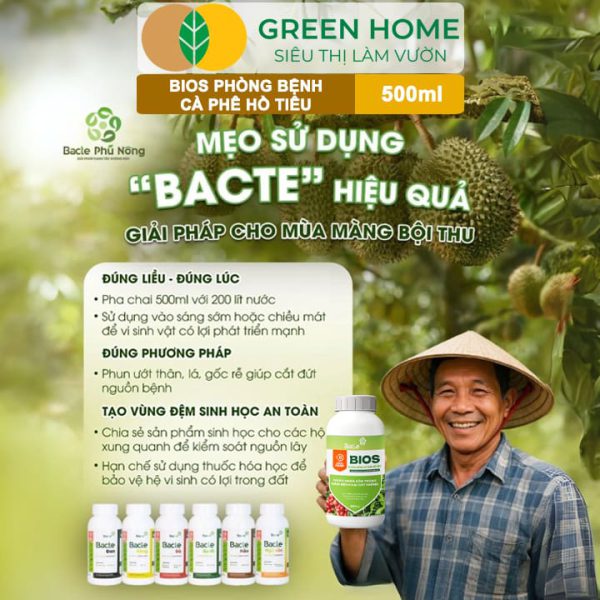 Chế Phẩm Sinh Học Bacte Bios Phòng Bệnh Cà Phê Hồ Tiêu, Chai 500ml