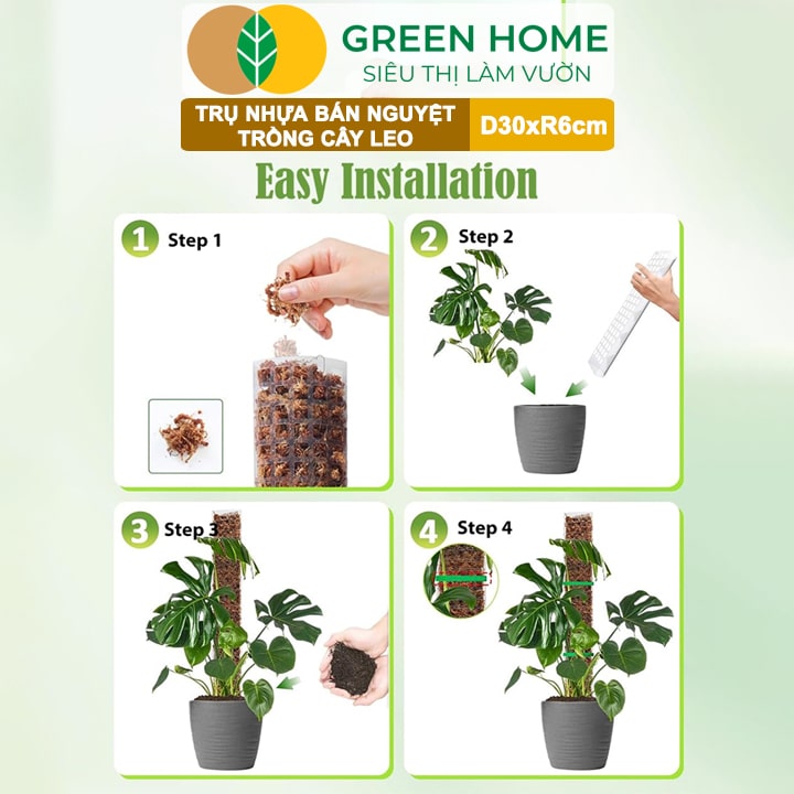 Trụ Bán Nguyệt Trồng Cây Greenhome, D30xr6cm, Nhựa Cứng, Có Khớp Dễ Nối Dài, Chuyên Hệ Cây Kiểng Lá