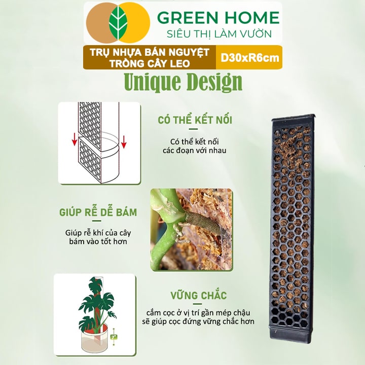 Trụ Bán Nguyệt Trồng Cây Greenhome, D30xr6cm, Nhựa Cứng, Có Khớp Dễ Nối Dài, Chuyên Hệ Cây Kiểng Lá