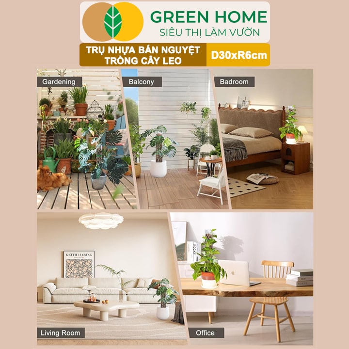 Trụ Bán Nguyệt Trồng Cây Greenhome, D30xr6cm, Nhựa Cứng, Có Khớp Dễ Nối Dài, Chuyên Hệ Cây Kiểng Lá
