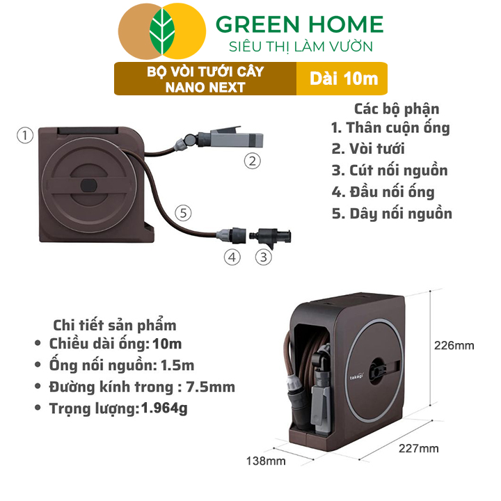 Thiết kế W-Reel độc quyền: Toàn bộ ống nước (cả đầu vào và đầu ra) được cuộn gọn gàng hoàn toàn bên trong hộp, tối ưu hóa sự nhỏ gọn.